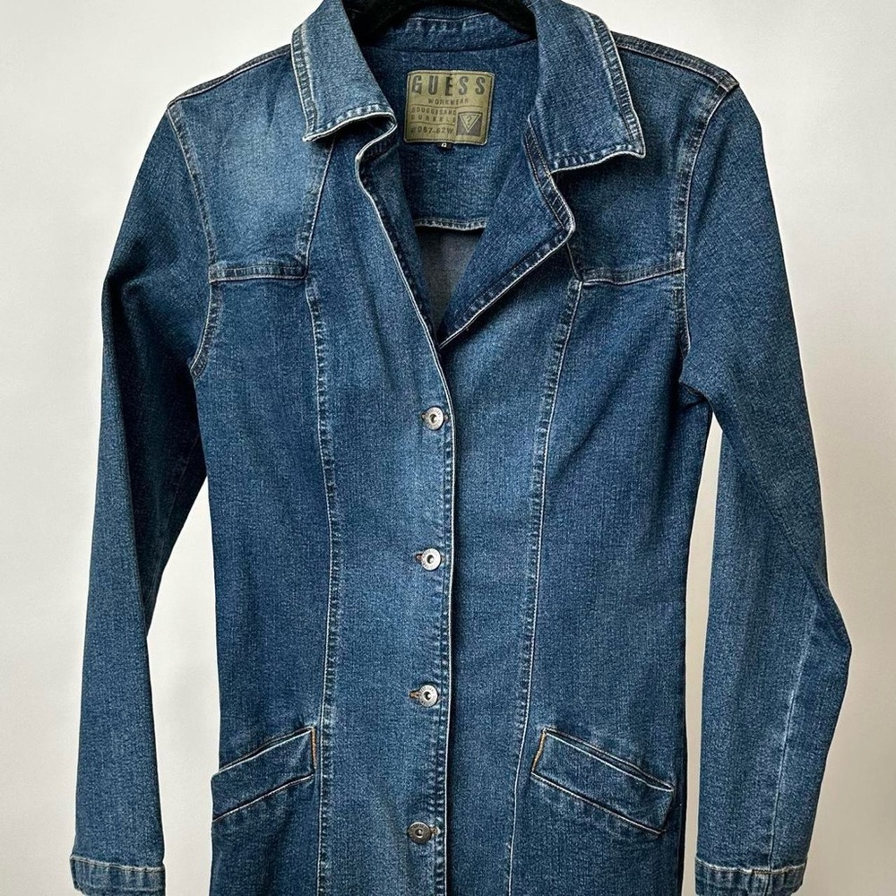 VINTAGE Y2K GUESS WORKWEAR Blue Denim Dress Knee Length Size-women's 6 - Picture 3 of 10